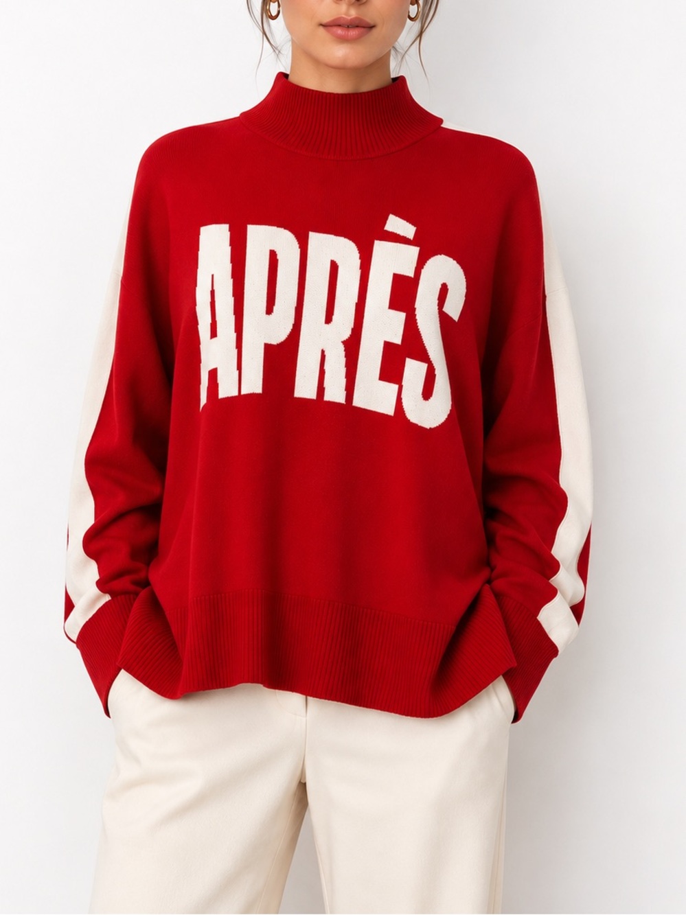 ANTONIO MELANI Red and White APRÈS Mock-Neck Sweater